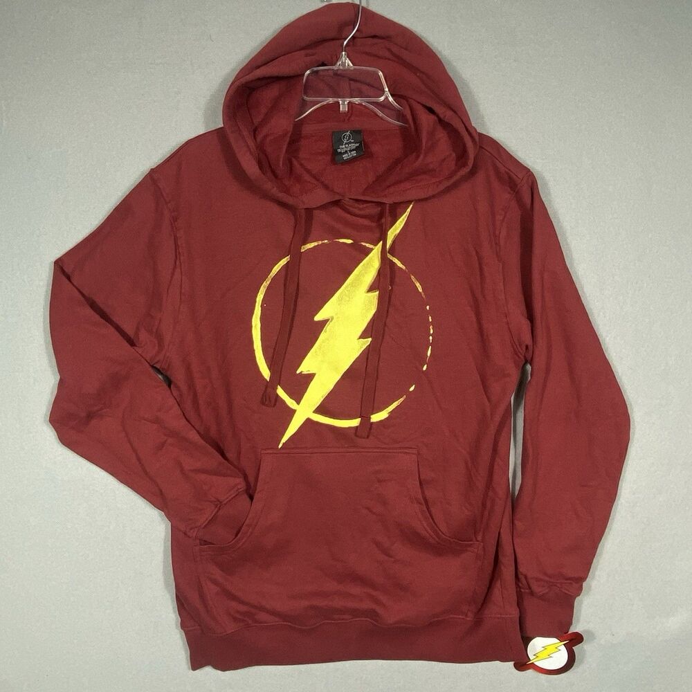 DC Comics The Flash Logo Hoodie Long Sleeve Lightweight Shirt Mens Size L NEW